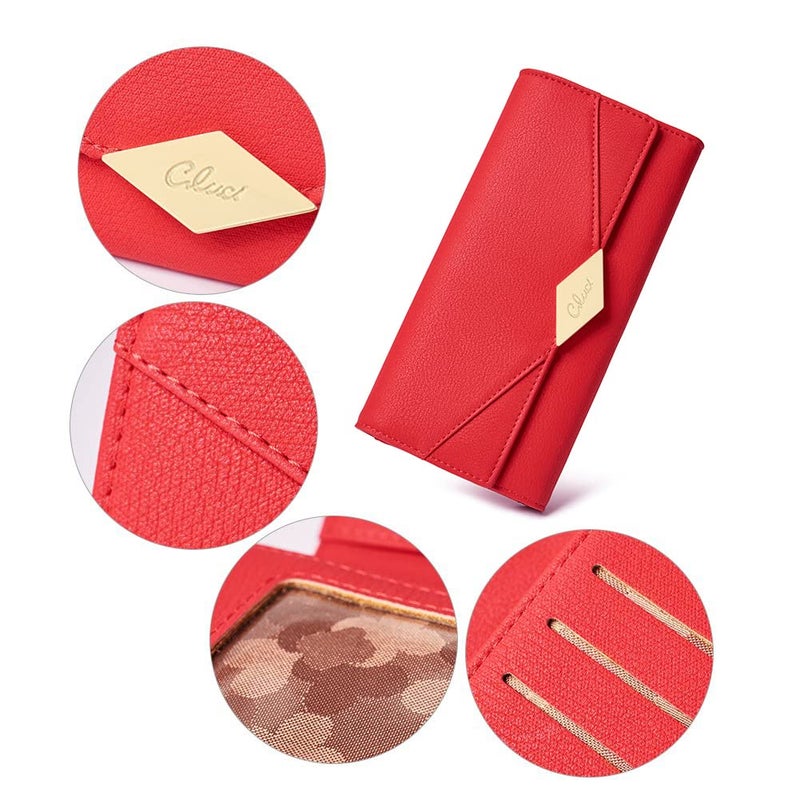 CLUCI Women Wallet Soft Leather Designer Trifold Multi Card Organizer Lady Clutch Red - Image 5